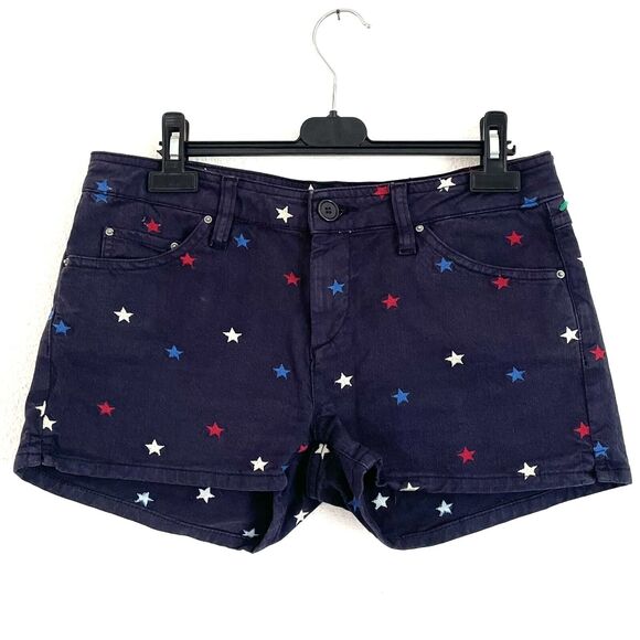 Isabel Marant Etoile Embroidered Stars Denim Shorts Mid Rise Navy Blue - Picture 2 of 12